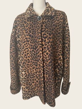Jones New York Signature Leopard Print Wool Coat Brown Tan Women's Plus 2X